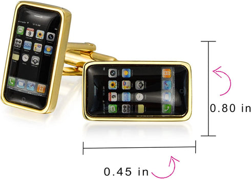 Computer Greek USB Texting @ Black Smart Phone Cufflinks For Men Executive Graduation Gift Bullet Hinge Back Gold Plated Stainless Steel...