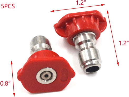 T Tulead Pressure Washer Nozzle Tips Quick Connector Red Power Washer Nozzle Tips 0 Degree 0.04"/0.047"/0.055"/0.06"/0.08" Diameter 5PCS...