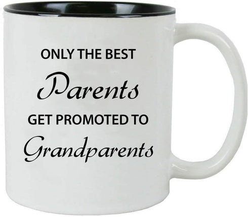 Only the Best Parents Get Promoted to Grandparents 11-Ounce White Sublimation Ceramic Coffee Mugs, Black/Pink...