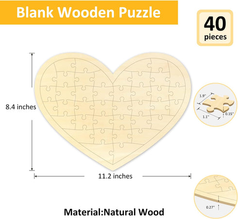 Blank Puzzle Heart Shape with 40 Pieces, Blank Heart Wooden Jigsaw Puzzle with Puzzle Tray for Crafts & DIY, Custom Puzzle 11.2x8.4 Inches 1 Pack...