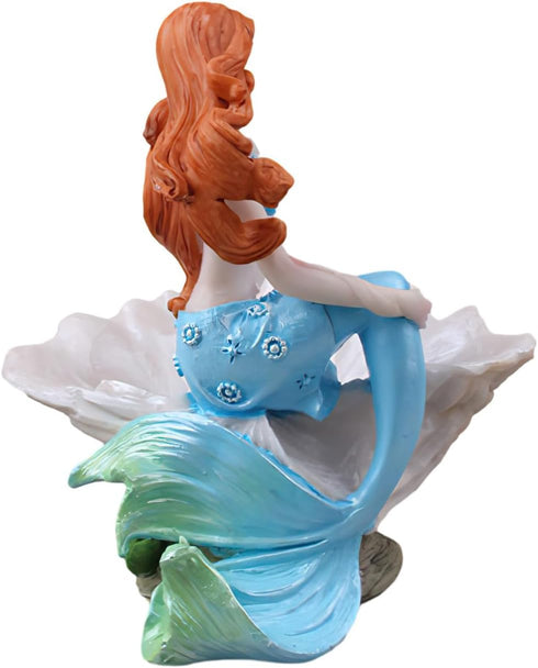 Mermaid Figurines Shell Aquarium Ornament Resin Mediterranean Style Mermaid Princess Craft Statue Jewelry Storage Organizer Gifts for Girls,Fish T...