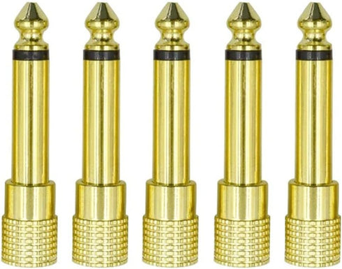 1/4 Mono to 1/8 Mono Adapter, 6.35mm TS Male Plug to 3.5mm Female (Mono to Mono) Audio Adaptor Audio Connector Golden - (5 Pcs)...