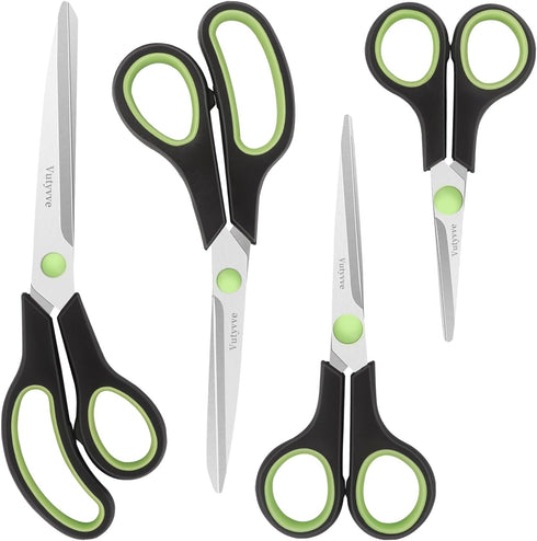 Scissors, Stainless Steel Blades Soft Grip for Home, School, Office. Black and Green, 4...