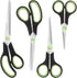 Scissors, Stainless Steel Blades Soft Grip for Home, School, Office. Black and Green, 4...