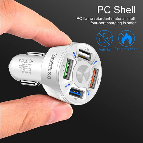 2Pack Car Charger Adapter, 4-Port USB QC 3.0 Fast Phone Charger Adapter, 32V Quick Charging LED Light Display, Universal Compatible with iPhone 13...