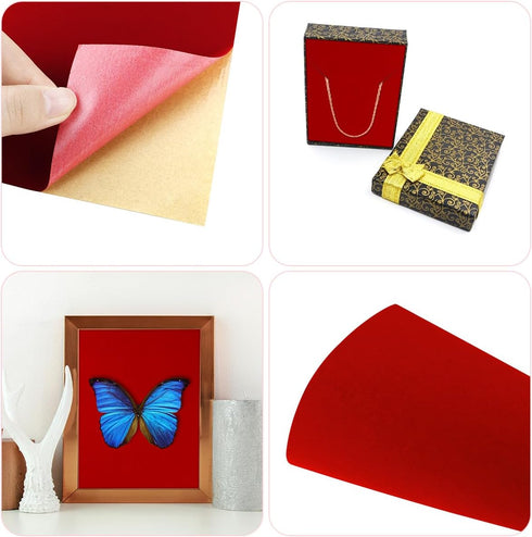 10 PCS Self Adhesive Felt Sheets, 8.3" x 11.8" Velvet Flock Backing Paper Liner Felt Wallpaper for Jewelry Drawer Craft Box Felt Liner (Red)...