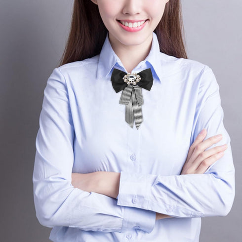ABOOFAN Big Bow Tie Ribbon Brooch Rhinestone Crystal Ladies Girl Bowknot Bow Tie Suit Shirt Tie Pins Necktie Jabot Collar for Women Uniform (Black...