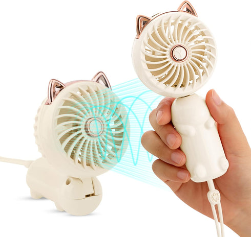 QearFun Handheld Lanyard Fan Portable, Mini Hand Held Fan with USB Rechargeable Battery, 3 Speed Strong Personal Table Fan, 8-12 Hours Small Makeu...