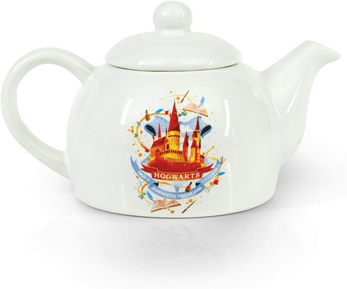 Original Cute Harry Potter Hogwarts Mini Porcelain 5oz Teapot Whimsical Colorful Castle Artwork Glossy White Glazed Ceramic Unique Thoughtful Magi...