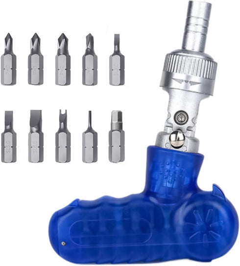 10 IN 1 Ratcheting Multi-Bit Screwdriver Set Magnetic, Adjustable, S2 Steel, Professional Repair Tool Kit with Adjustable Shaft (Blue)...