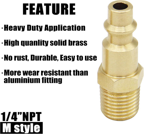 Air Hose Fittings 1/4 inch NPT Male Thread Air Plug, Air Compressor Quick Connect Fittings Durable Solid Brass 300Psi (Industrial Type D, 2 Piece)...
