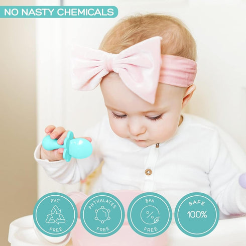 Grabease Baby Spoons Toddler Utensils Toddler Silverware Baby Utensils, BPA-Free & Phthalate-Free for Baby & Toddler, 2 Sets, Teal and Gray...