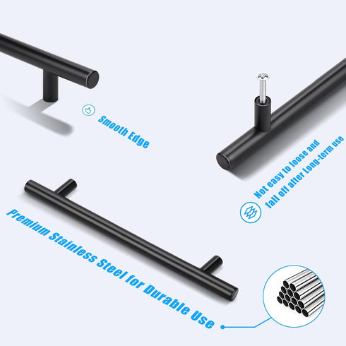 KNOBWELL 5 Pack 6-3/10 Inch Matte Black Kitchen Cabinet Handles Cabinet Pulls, Round T Bar Cupboard Handles Dresser Pulls, Bathroom Cabinet Handle...