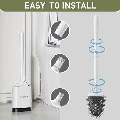 ASOBEAGE Deep Cleaner Toilet Brush: Silicone Toilet Brush with No-Slip Long Plastic Handle and Flexible Bristles, Quick Drying Holder Set for Toil...