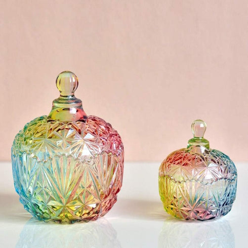 Danmu Colorful Glass Storage Jar with Lid, Candy & Cookie Jar, Jewelry Box, Buffet & Biscuit Containers (260ml / 9oz)...