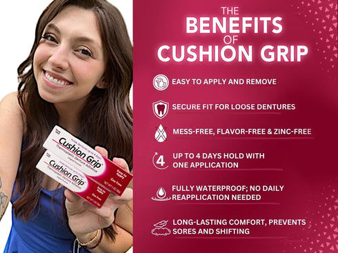 Cushion Grip Thermoplastic Denture Adhesive, 1 oz - Refits and Tightens Loose and Uncomfortable Dentures | Non-Glue Adhesive, Acts Like a Soft Rel...