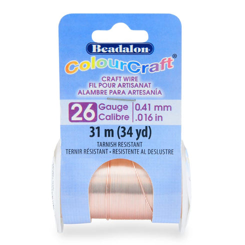 Beadalon ColourCraft Wire, 26 Gauge / 0.41 mm, Rose Gold Color Silver Plated Tarnish Resistant Color Silver Plated, 31 m / 34 yd spool...