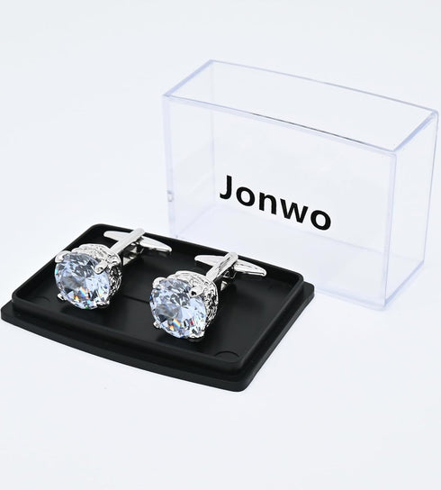 Polyhedral Zircon Gemstone Cufflinks for Men In Gift Case Round Golden/Silver Zircon Crystal Men's Cufflinks Set for Wedding Party Anniversary Bus...