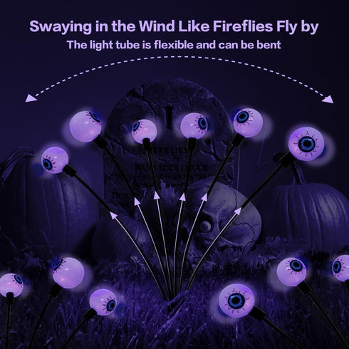 2PACK Scary Eyeballs Solar Garden Lights Halloween Decorations Outdoor,Swaying Firefly with 12LED Purple Spooky Lights - Waterproof Ornaments Sola...