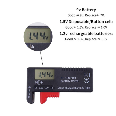 Battery Tester Checker, Digital Display Battery Tester Checker for 9V 1.5V, AA AAA C D Button Cell Batteries Checker, Small Volt Checker for All B...