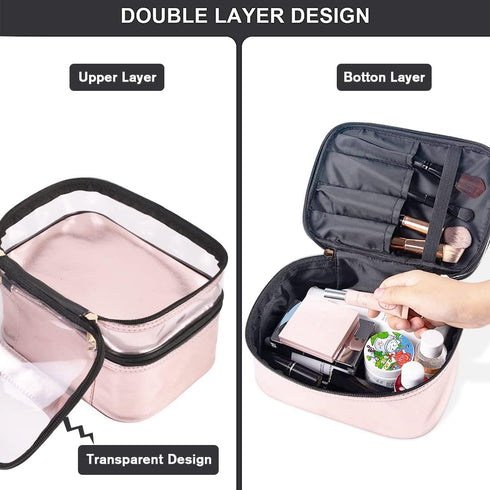 FITINI 3 Pieces Makeup Bags Double Layer Travel Large Cosmetic Cases Organizer Toiletry Bags Waterproof Small Zipper Pouch for Women Makeup Brush ...
