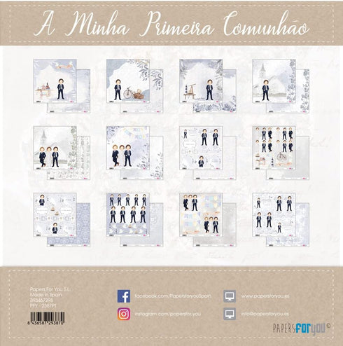 Papers For You - Scrapbooking Paper Kit in Portuguese | "A Day of Illusion Brown Haired Boy" Collection | Includes 12 Double Sided Papers with Var...