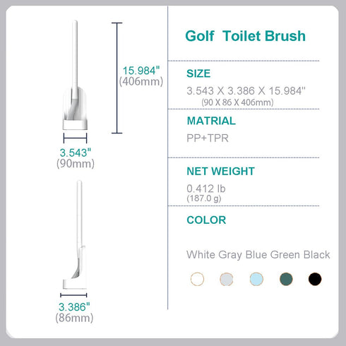 Toilet Brush, Long Handle Golf Toilet Brush with Holder 360° Deep Cleaning Flexible Silicone Toilet Cleaner Brush Wall Mounted for Bathroom (2Pcs ...