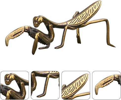 Metal Mantis Brass Praying Mantis Mini Fairy Garden Animal Figurines Lawn Patio Tree Ornaments Sculpture Micro Landscape Ornaments for Backyard De...