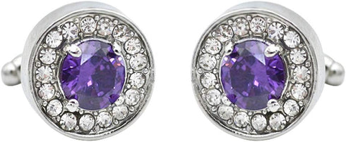 V & L Round Purple Crystal Cuff links Silver – Fancy Unique Elegant Sparkling Luxury Gem Stone Cufflinks for men Round - Perfect for Wedding, Form...