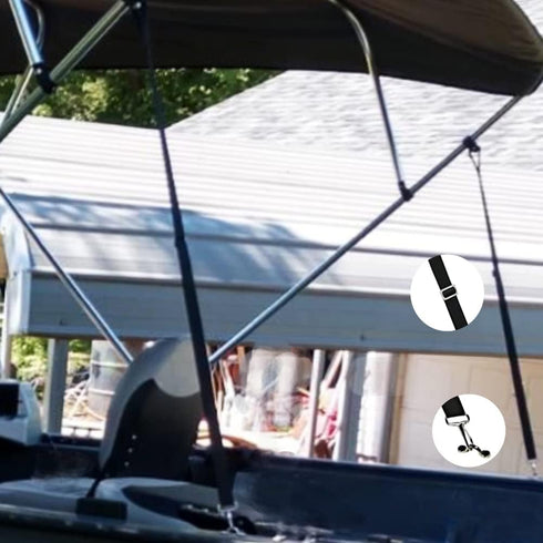 2 Pack Bimini Boat Top Straps, Heavy Duty Adjustable Straps with Hooks 28"~60" Awning Marine Webbing Boat Canopy Straps w/ 2 Stainless Steel Pad E...
