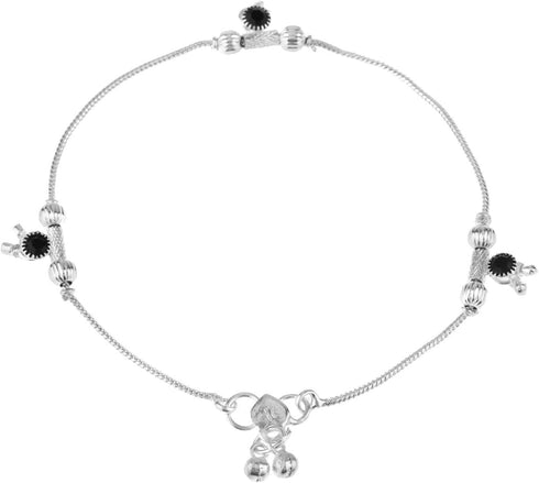 Efulgenz Oxidized Silver Anklets Indian Indian Silver Tone Bell Charms Tassel Chain Anklet Set Bracelet Payal Foot Jewelry...