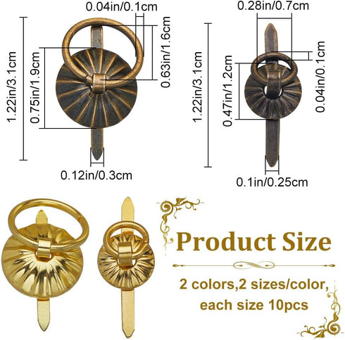 GORGECRAFT 40PCS 4 Styles Metal Brad Fasteners Small Ring Pulls Flower Handle Rings Mini Brad Paper Fastener for Decorative Jewelry Box Chest Draw...