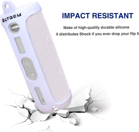 LTGEM Silicone Carrying Travel Case for JBL FLIP 5 Waterproof Portable Speaker with Extra Carabiner - White...