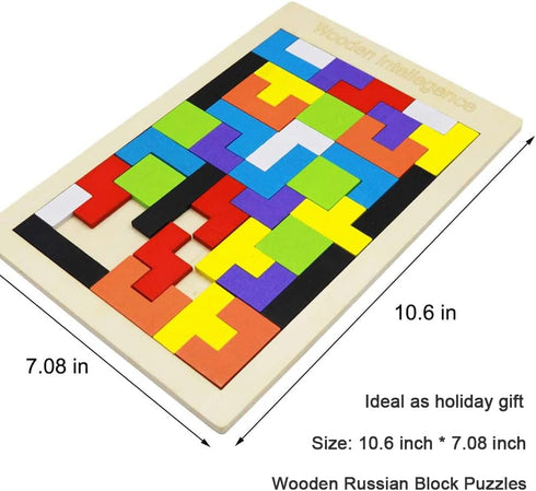2 Pack Wooden Russian Blocks Puzzle + Hexagon Puzzles for Kids & Adults, Wooden Block Puzzle Intelligence Brain Teasers Toy Logic Game STEM Educat...