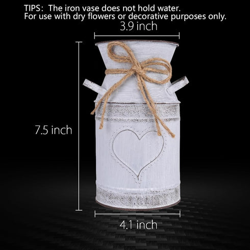 7.5" High Decorative Vase with Unique Heart-Shaped and Rope Design, Galvanized Finish- Rustic Decorated for Living Room, Bedroom, Kitchen (Grey)...