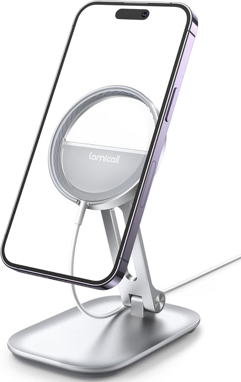 Lamicall Phone Stand for Apple MagSafe Charger - Dual Hinge Collapsible Adjustable Charging Holder Dock for Desk Nightstand, Fit for Airpods, iPho...
