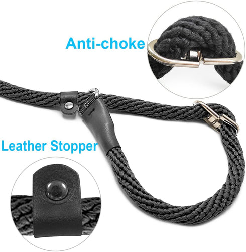Slip Lead Dog Leash, No Pull Dog Leash Slip Lead, Anti-Choke Soft Braided Rope Leash for Large Medium Dogs Transitional Training and Walking (Blac...