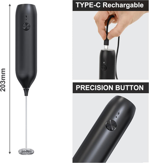 Handheld Coffee Frother,USB-Rechargeable Hand Frother,Adjustable Handheld Milk Frother for Cappuccinos, Hot Chocolate, Milkshakes, Egg Mix...
