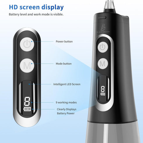 Water Dental Flosser Teeth Pick 9 Modes Cordless Electric Flosser for Teeth Cleaner Portable Rechargeable Oral Irrigator 300ML IPX7 Waterproof Flo...