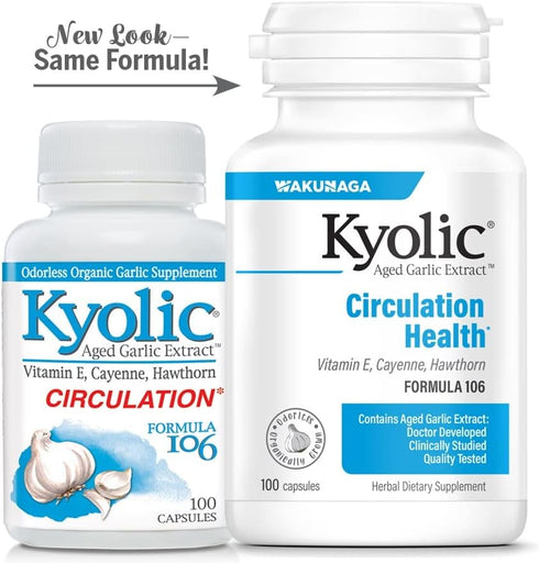 Kyolic Aged Garlic Extract Formula 106, Circulation Health, 100 Capsules (Packaging May Vary)...
