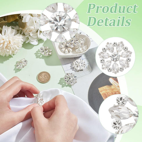 FINGERINSPIRE 12 Pcs Flower Rhinestone Shank Buttons 1.1" Clear Crystal Floral Sew On Button with 1-Hole Rhinestone Silver Alloy Button Flatback C...