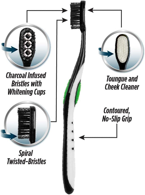 Charcoal Whitening Soft Brushes 4ct with 80 Count Charcoal Floss Picks...