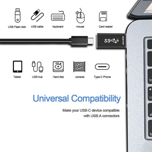 ELECTOP Double Sides 10Gbps, USB 3.1 GEN 2 Male to Type-C Female Adapter, Support Both 10Gbps Charging & Data Transfer, USB A to USB C 3.1 Convert...