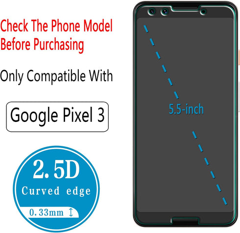 HPTech (2 Pack) Designed for Google (Pixel 3) Tempered Glass Screen Protector, Anti Scratch, Bubble Free...