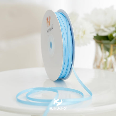 HUIHUANG Solid Color Satin Ribbon 1/8 inch x 100 Yards Roll Ribbon Thin Satin Baby Light Blue 1/8 Crafts Ribbon for Crafts Gift Wrapping DIY Bows ...