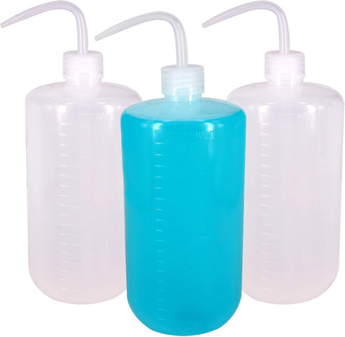 3Pcs 1000ml(33oz) Plastic Safety Lab Wash Bottle, Plastic Squeeze Bottle with Scale Labels and Narrow Mouth, Watering Bottle for Chemistry, Indust...
