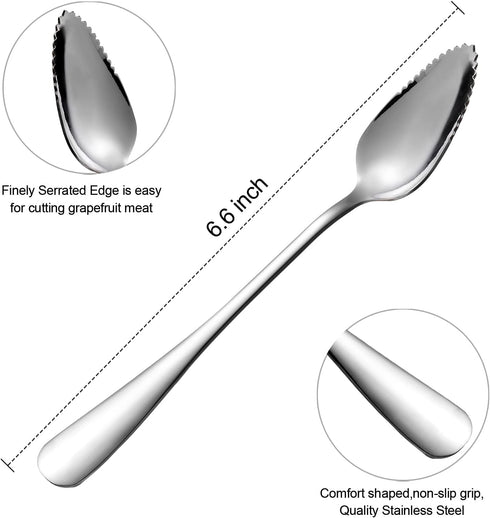 5 PCS Grapefruit Spoons, Stainless Steel Grapefruit Spoon Utensil Set, Serrated Edge & Thick Gauge Handle, Silver Kitchen Tool with Non-stick Plat...