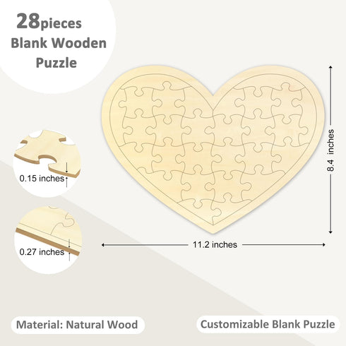 28 Piece Blank Heart Puzzle to Draw on, Blank Puzzle Heart Shape with Puzzle Tray, Make Your Own Wooden Jigsaw Puzzles for Crafts & DIY, Custom Pu...