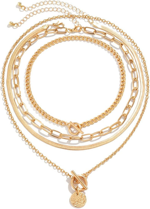 Hip Hop Layered Choker Necklace for Women Punk Vintage Coin Pendant Necklace Snake Chain Toggle Clasp Necklace...