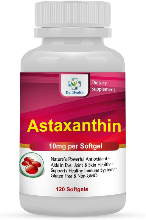 Astaxanthin 10mg 120 Softgels Powerful all Natural Antioxidant & Carotenoid High Purity Extra Strength Aids Eye, Brain, Joint, Skin, Heart Health ...
